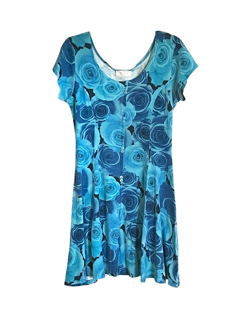 Alice Vibrant Aqua & Violet-Blue Rose Floral Print FitnFlare Vintage Mini Dress